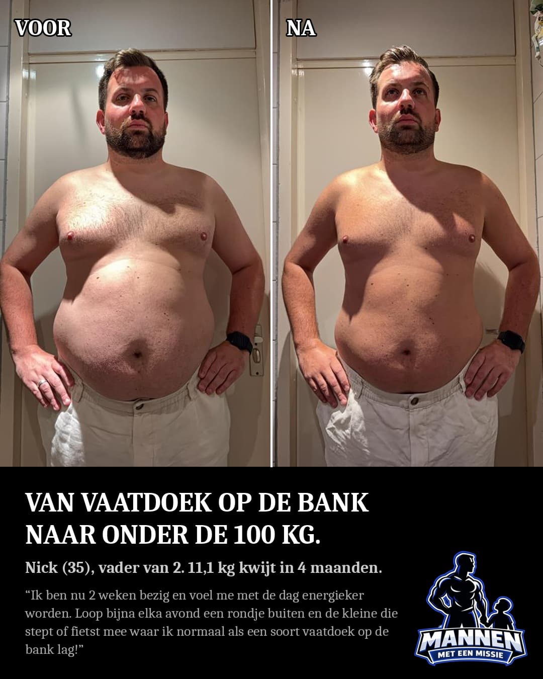 Voor en na: Nick, 11,1 kg lichter, met coaching van Mannen met een Missie